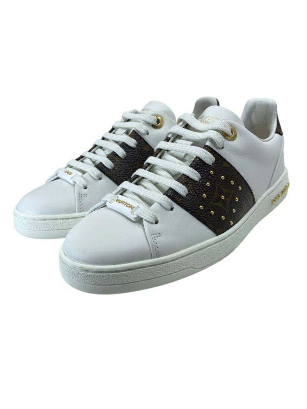 Louis Vuitton Front Row Line Sneakers Low Cut Leather Monogram White Brown